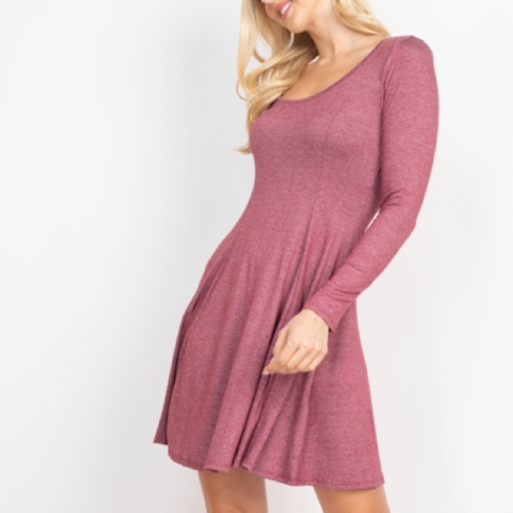 Dark Mauve Long sleeve scoop neck skater dress, CUTE! - Picture 8 of 16